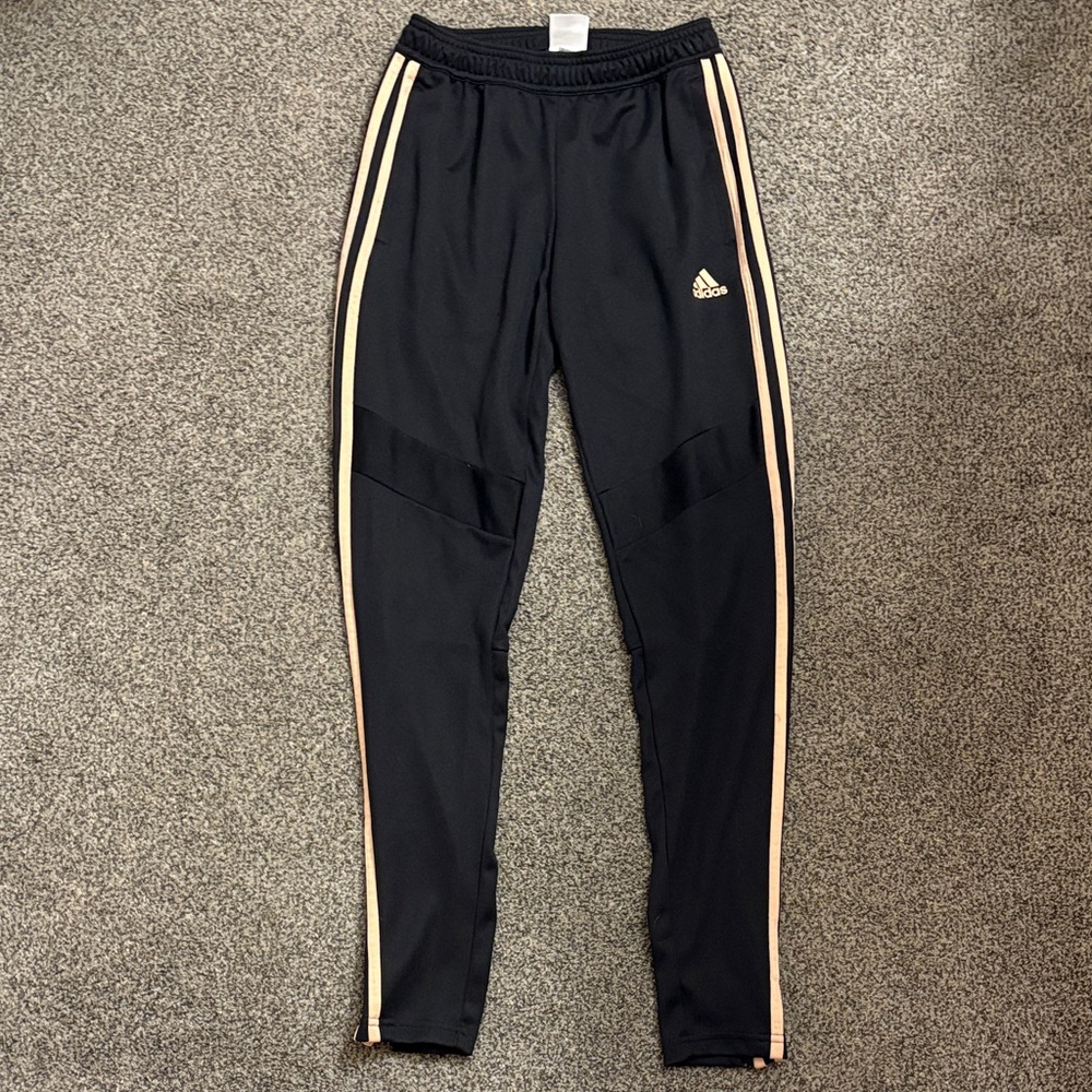 Adidas Adult Black Zipper Joggers with Pink Stripes
